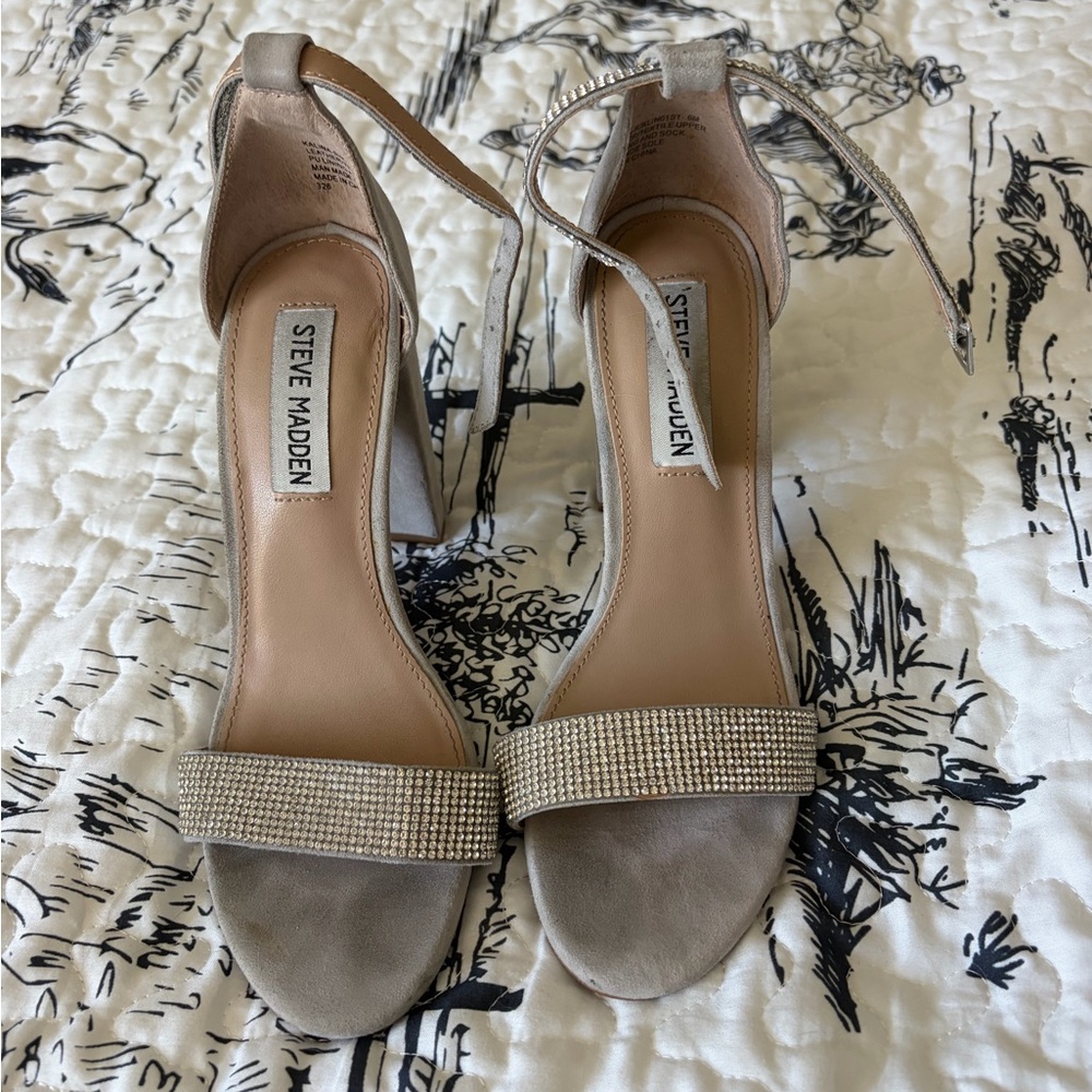 Steve Madden Taupe Suede Crystal-Ankle Strap Heels